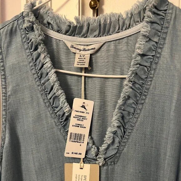 Chambray Ruffle Shift Dress - Picture 2 of 3